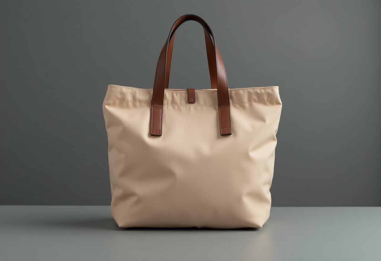 Sac cabas pliable nylon et cuir style Longchamp