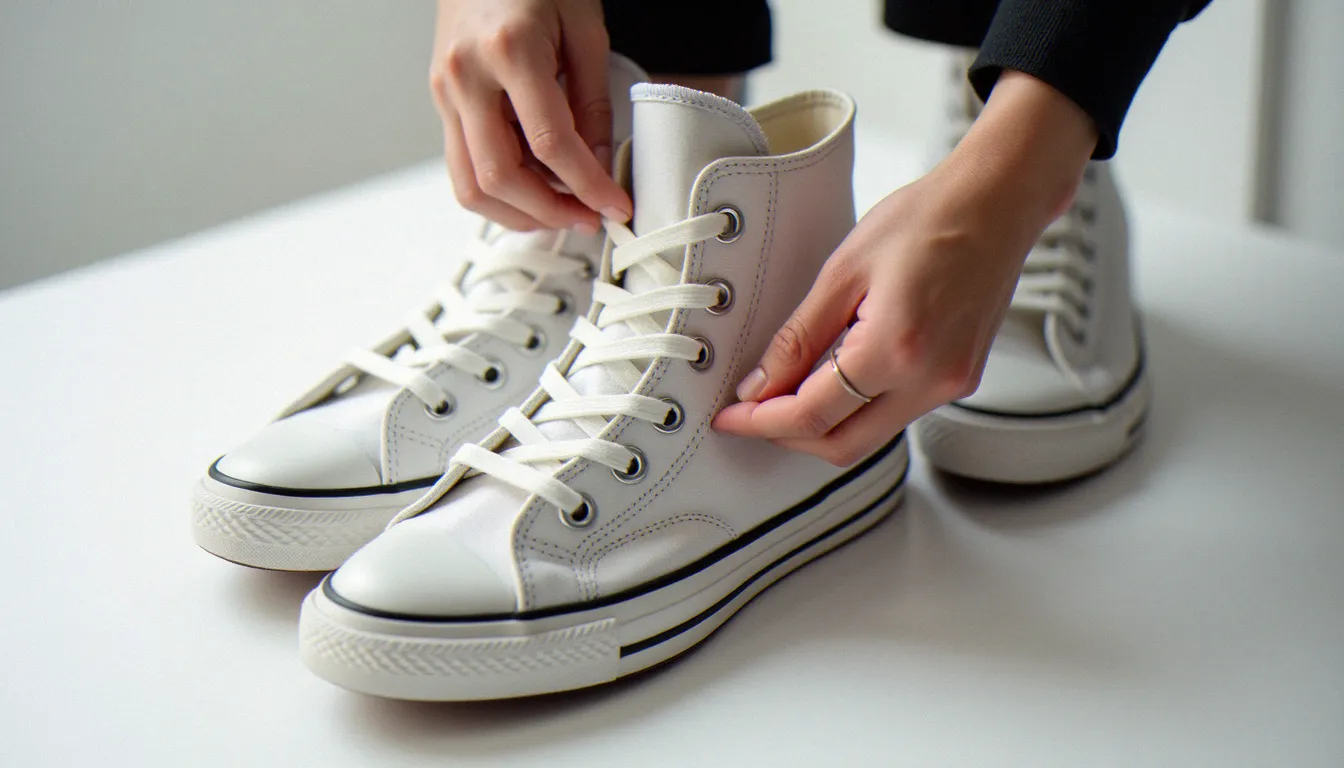 Inspection minutieuse de l'étiquette intérieure d'une sneaker pour reconnaître une vraie paire de sneakers