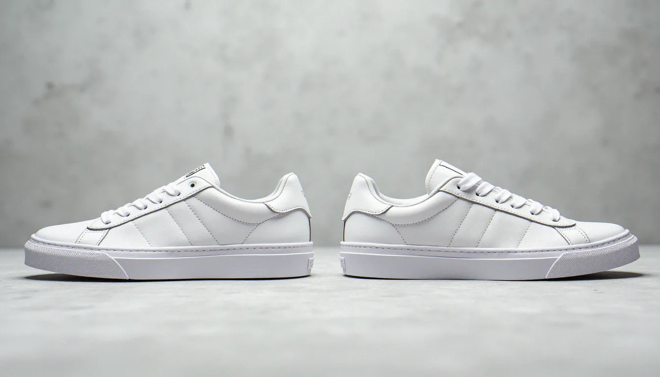 Comparaison de deux sneakers de largeurs différentes illustrant les variations de fit entre tailles homme et femme