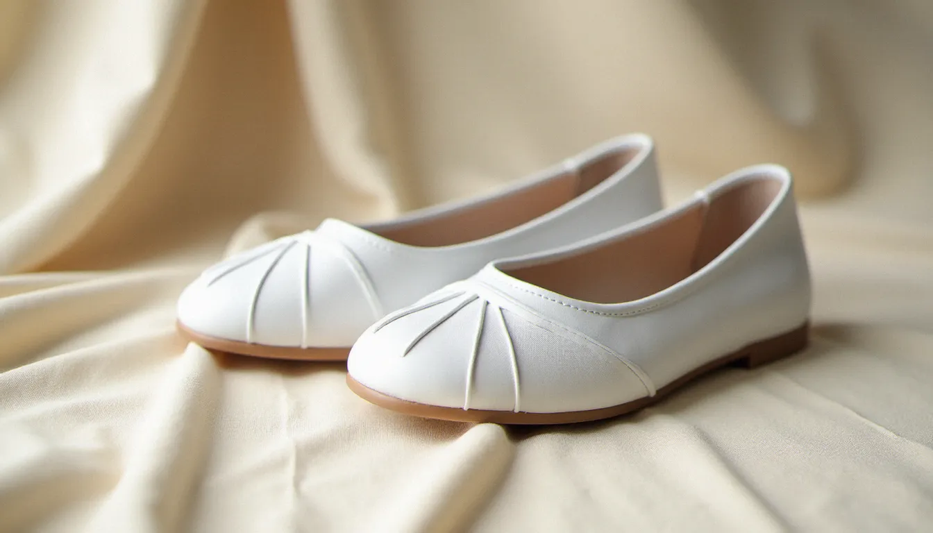 Paire de ballerines Adidas femme en cuir synthétique blanc avec trois bandes, posées sur un tissu lin beige en lumière naturelle