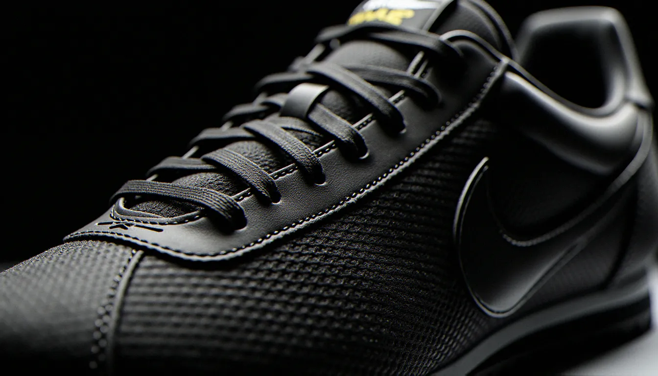 Détail macro du mesh moiré noir du Cortez Ultra, texture tissée en diagonale avec reflets changeants