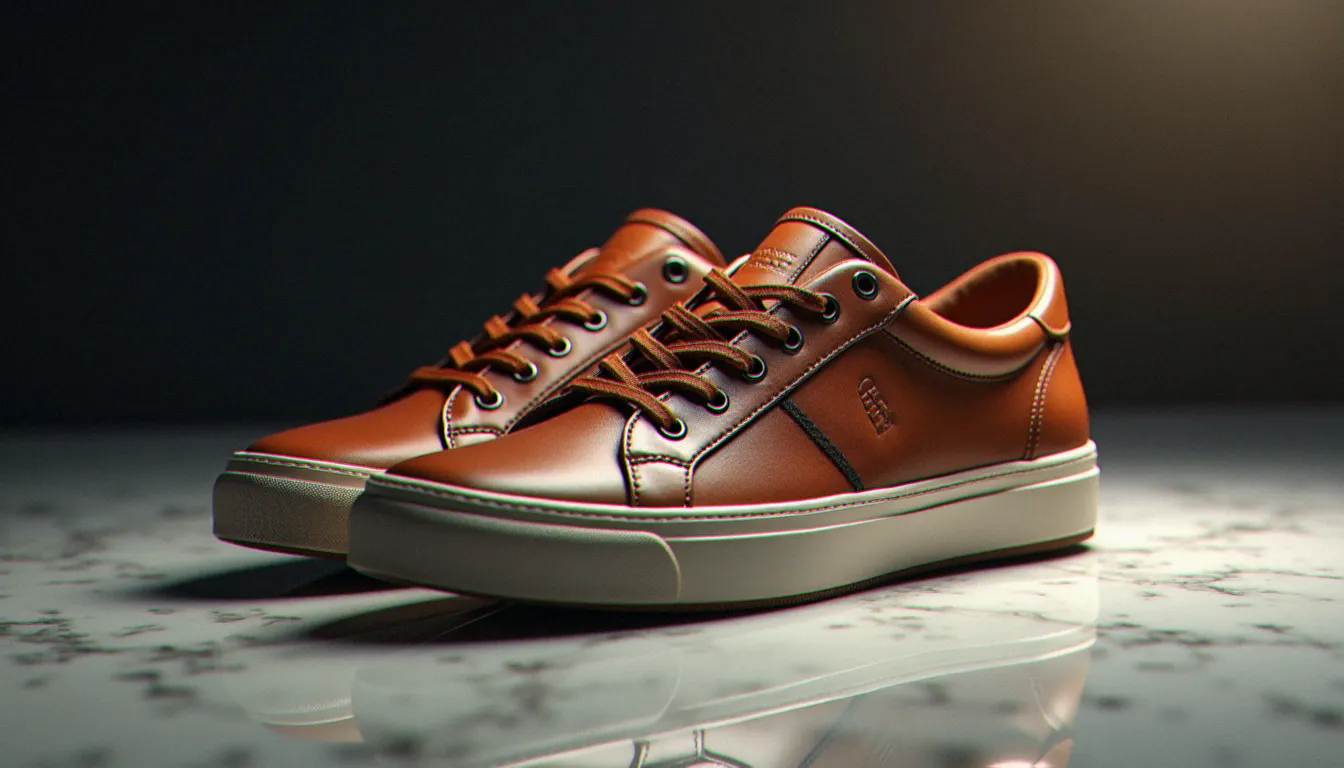 Paire de baskets homme en cuir de luxe sur marbre blanc, style basket Dolce Gabbana homme