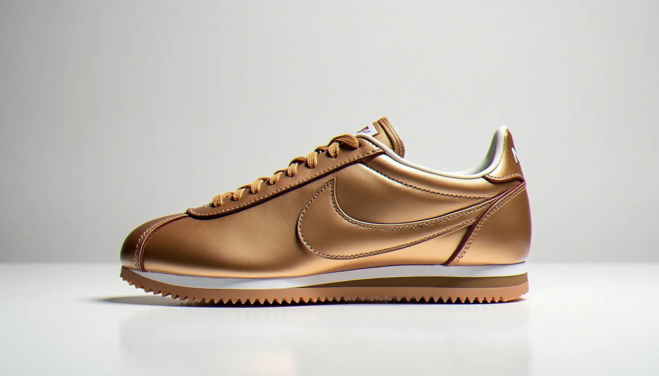 Nike Cortez bronze vue de profil sur fond blanc