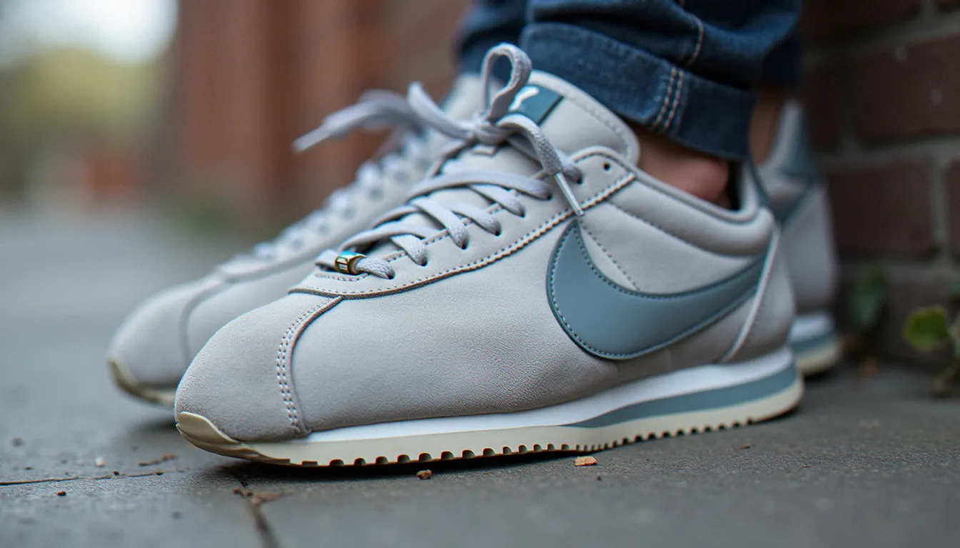 Détail de la semelle Waffle d'une Nike Cortez grise