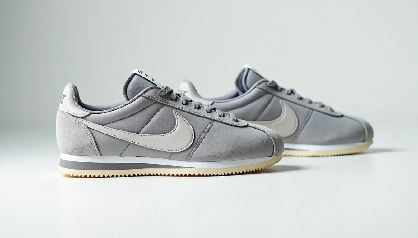 Nike Cortez grise vue de profil sur fond blanc