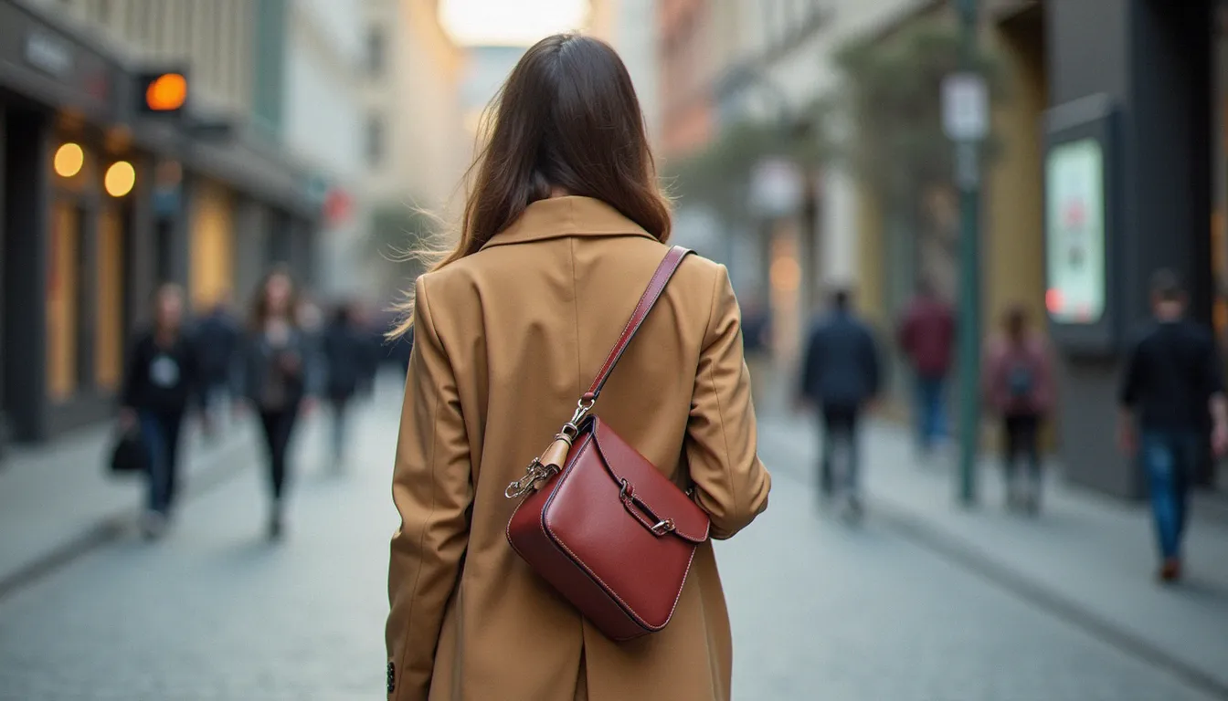 Femme portant un sac Longchamp besace en bandoulière dans la rue