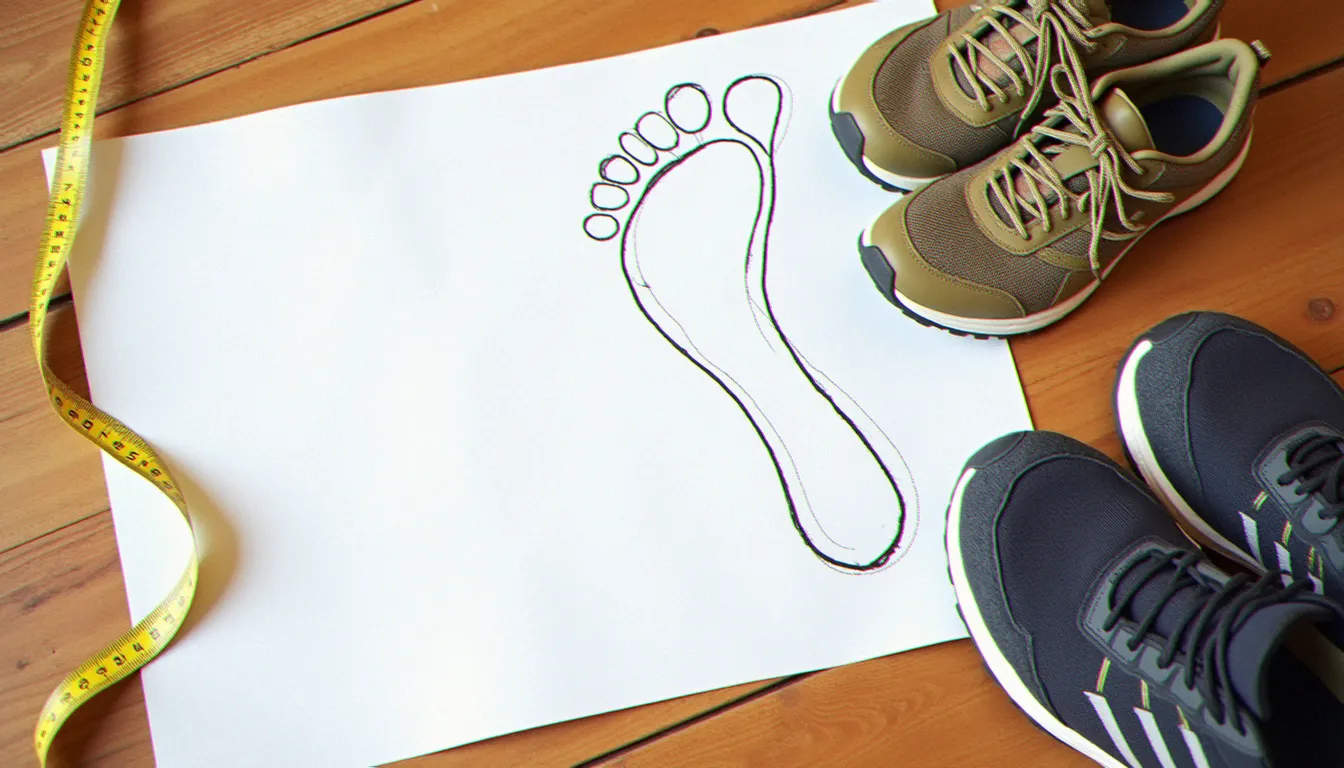 Contour de pied tracé sur une feuille avec un mètre ruban à côté de running pour choisir sa taille